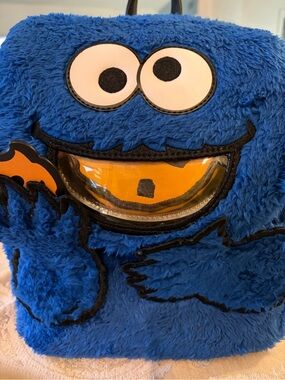 Loungefly Blue Cookie Monster Plush Backpack with CookieMouth Pocket